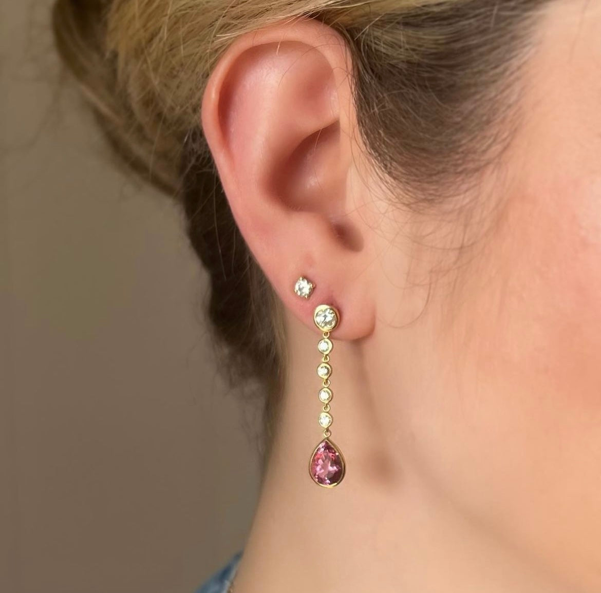 Whirl Cascading Diamond and Pink Tourmaline Earrings