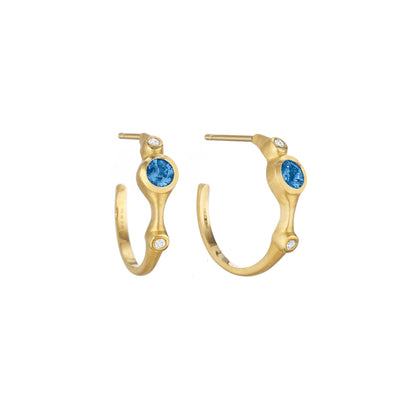 Blue Sapphire and Diamond Stack Mini Hoop Earrings