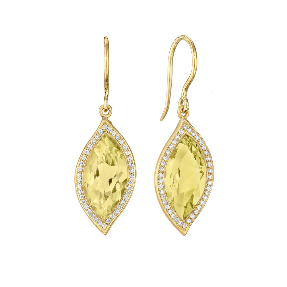 Leaf Lemon Quartz and Pave Diamond Earrings
