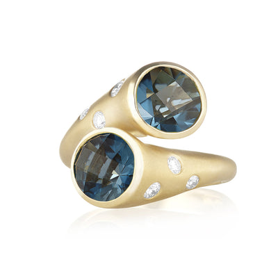 Whirl Blue Topaz and Pave Diamond Ring