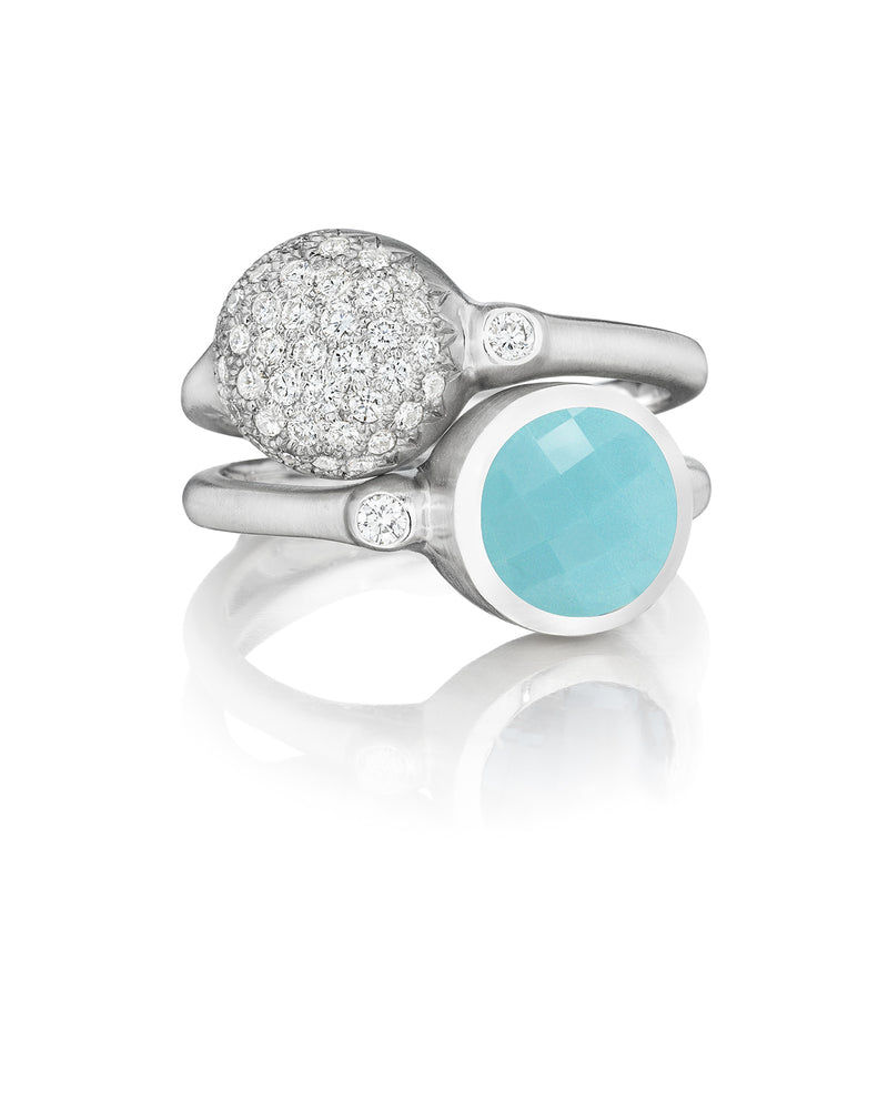 Turquoise and Diamond Accent Stack Ring in White Gold