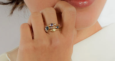 Yellow Sapphire and Diamond Stack Ring