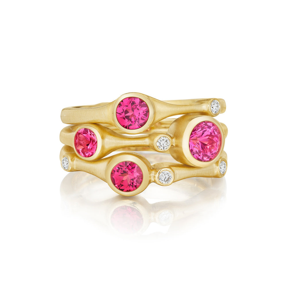 Red Spinel and Diamond Trio Stack Ring