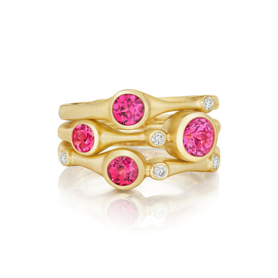 Red Spinel and Diamond Stack Ring