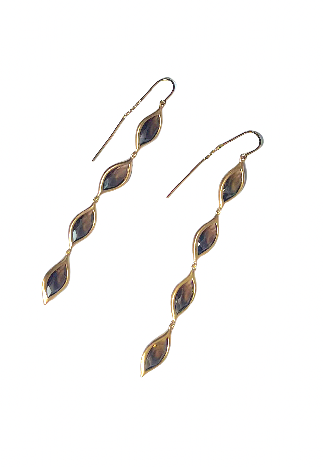 Leaf Smoky Quartz Dangle Threader Earrings