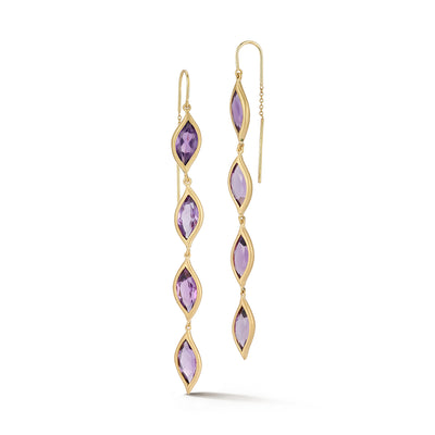 Leaf Amethyst Dangle Threader Earrings