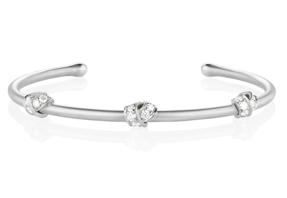 Multi Knot Diamond Cuff Bracelet in White Gold