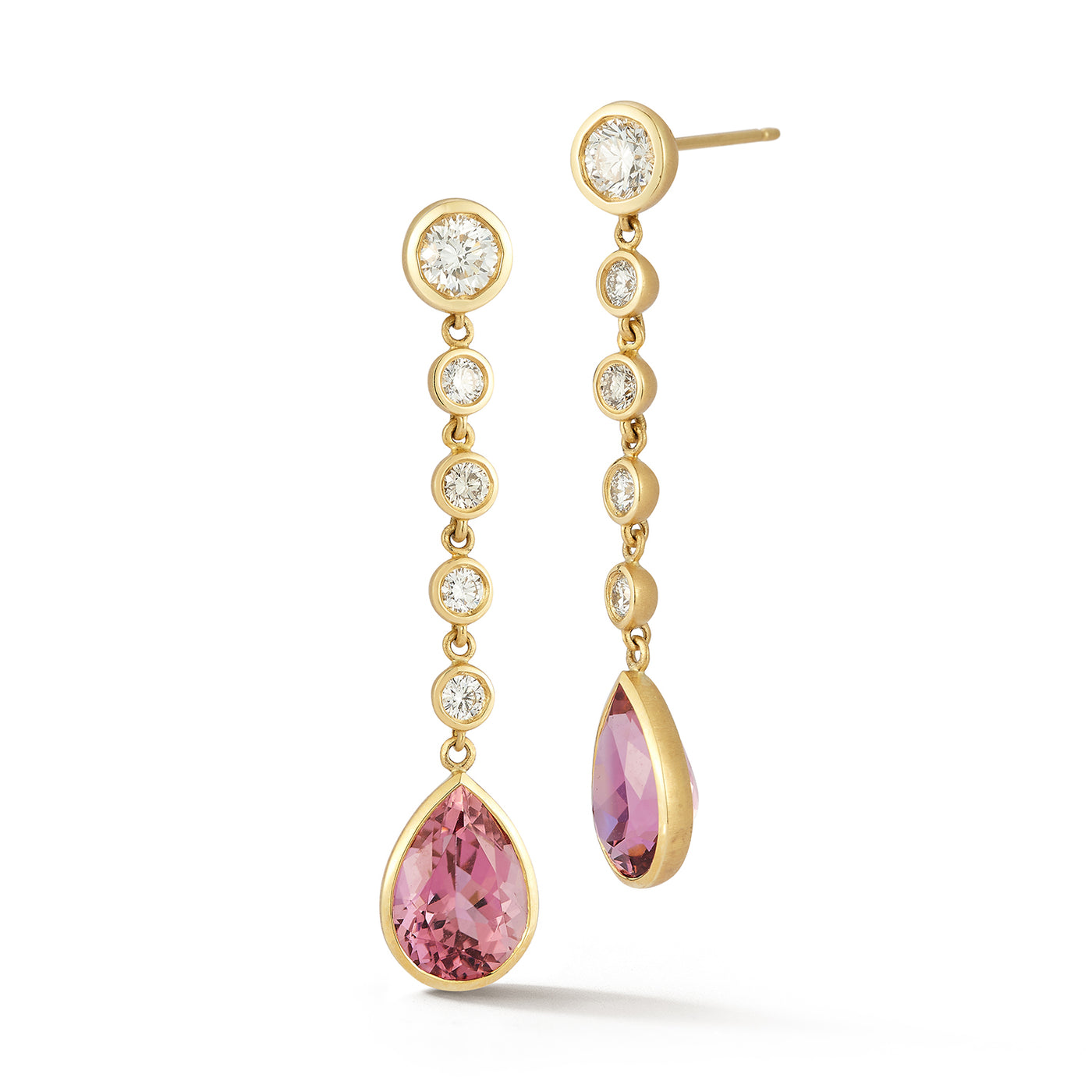 Whirl Cascading Diamond and Pink Tourmaline Earrings