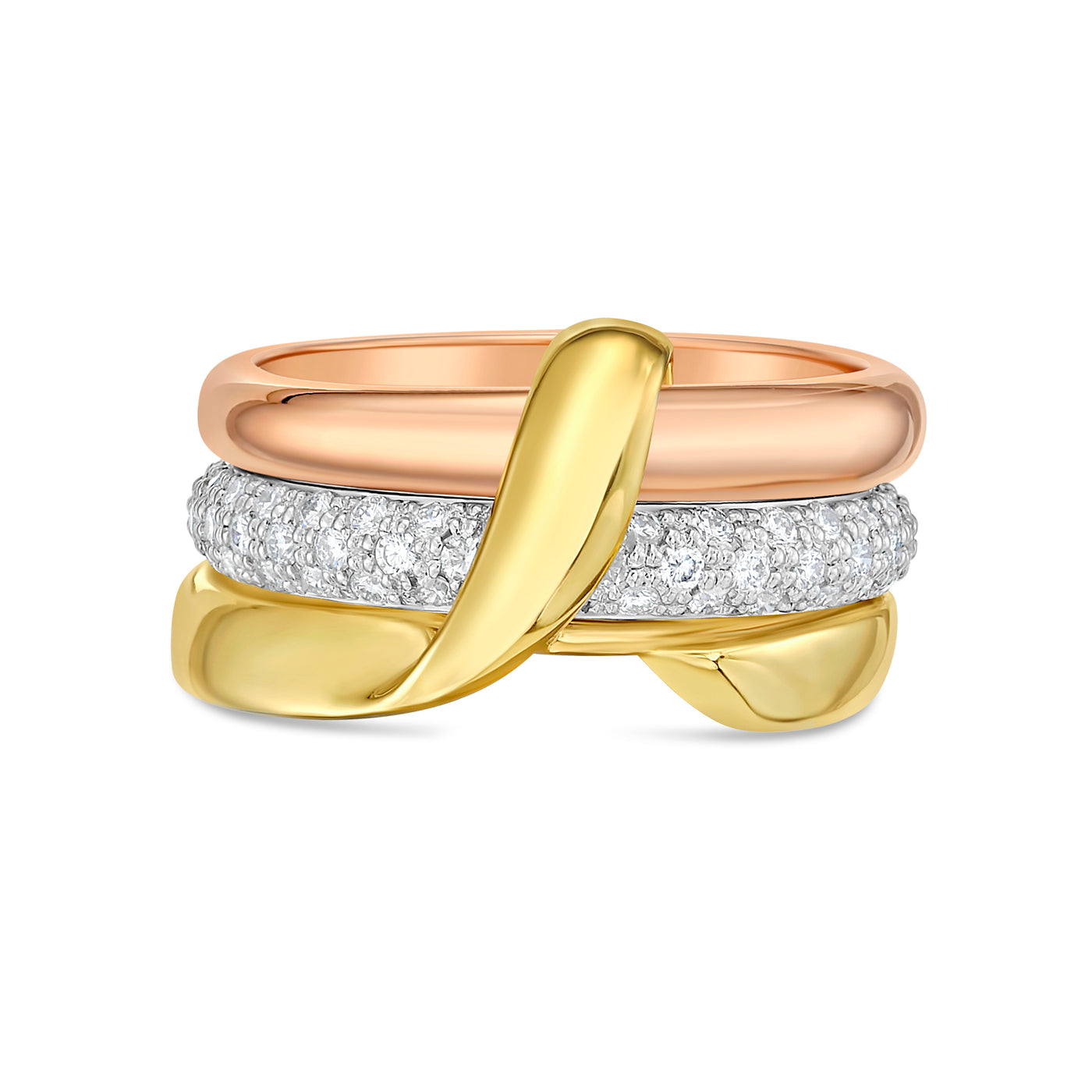 Moderne Three-Tone Pave Diamond Ring