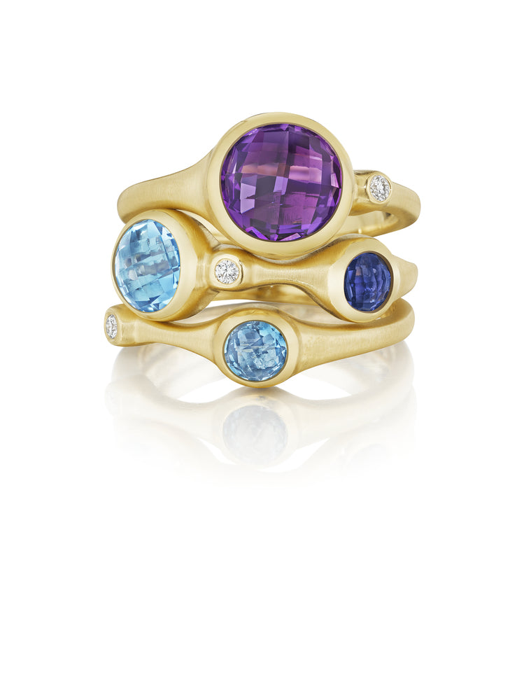 Blue Topaz and Iolite Diamond Stack Ring