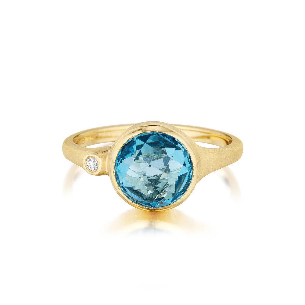 Blue Topaz and Diamond Accent Stack Ring in Yellow Gold