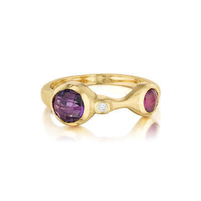 Amethyst and Rhodolite Diamond Stack Ring