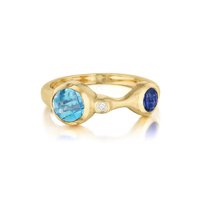 Blue Topaz and Iolite Diamond Stack Ring