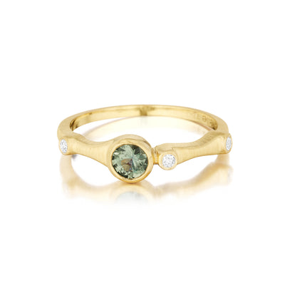 Green Sapphire and Diamond Trio Stack Ring