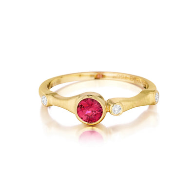 Red Spinel and Diamond Trio Stack Ring
