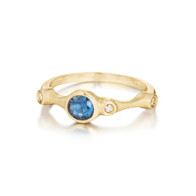 Blue Sapphire and Diamond Trio Stack Ring