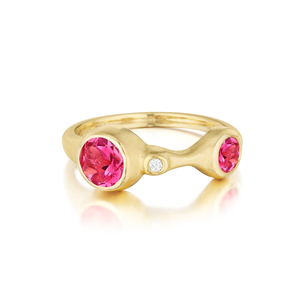 Double Red Spinel and Diamond Stack Ring