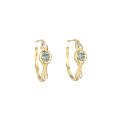 Green Sapphire and Diamond Stack Mini Hoop Earrings