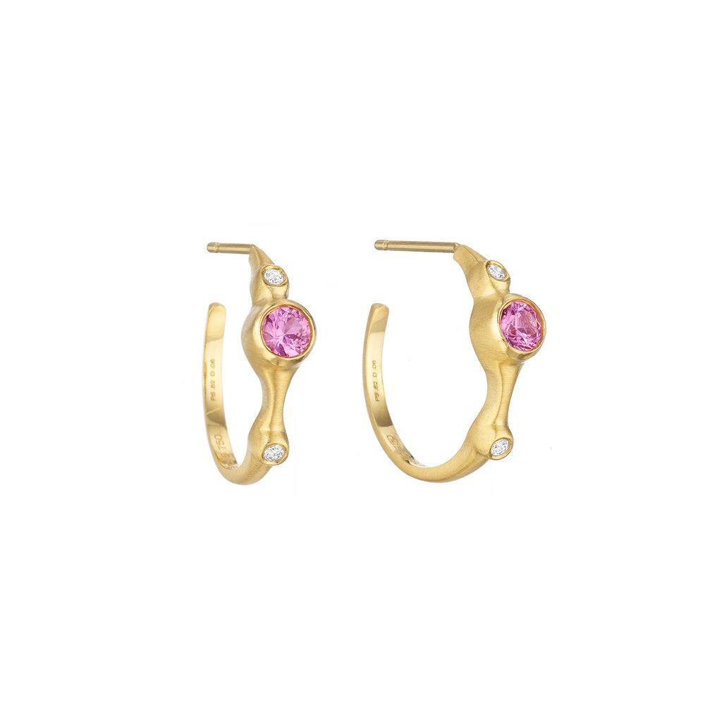 Pink Sapphire and Diamond Stack Mini Hoop Earrings