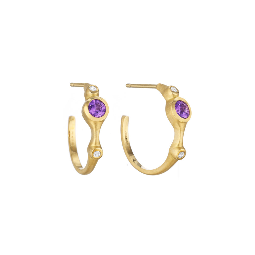 Purple Sapphire and Diamond Stack Mini Hoop Earrings