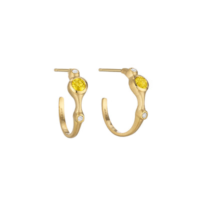 Yellow Sapphire and Diamond Stack Mini Hoop Earrings