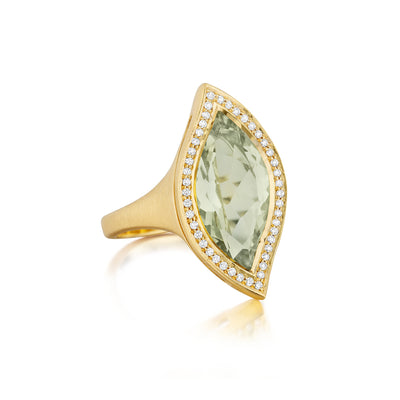 Large Leaf Green Quartz North-South Ring