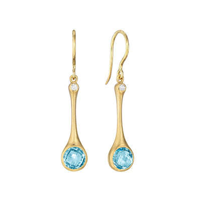 Blue Topaz and Diamond Skinny Stack Earrings