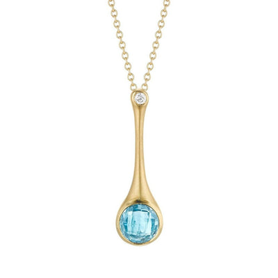 Blue Topaz and Diamond Skinny Stack Pendant