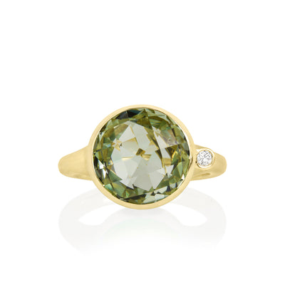 Green Quartz and Diamond Large Stack Ring