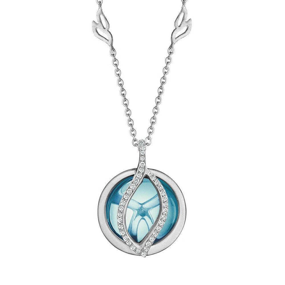 Small Brooke Leaf Blue Topaz and Pave Diamond Pendant in White Gold