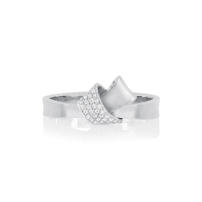 Mini Knot Pave Diamond Ring in White Gold