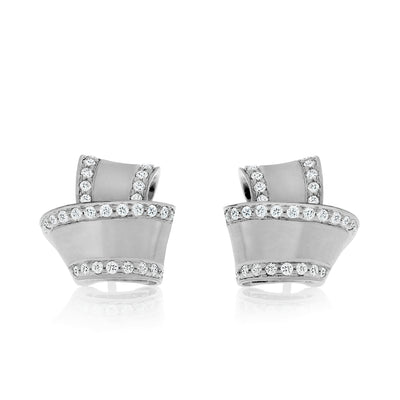 Knot Diamond Trim Stud Earrings in White Gold