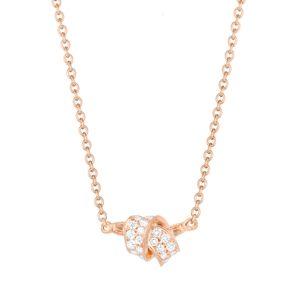 Mini Knot Pave Diamond Pendant in Rose Gold