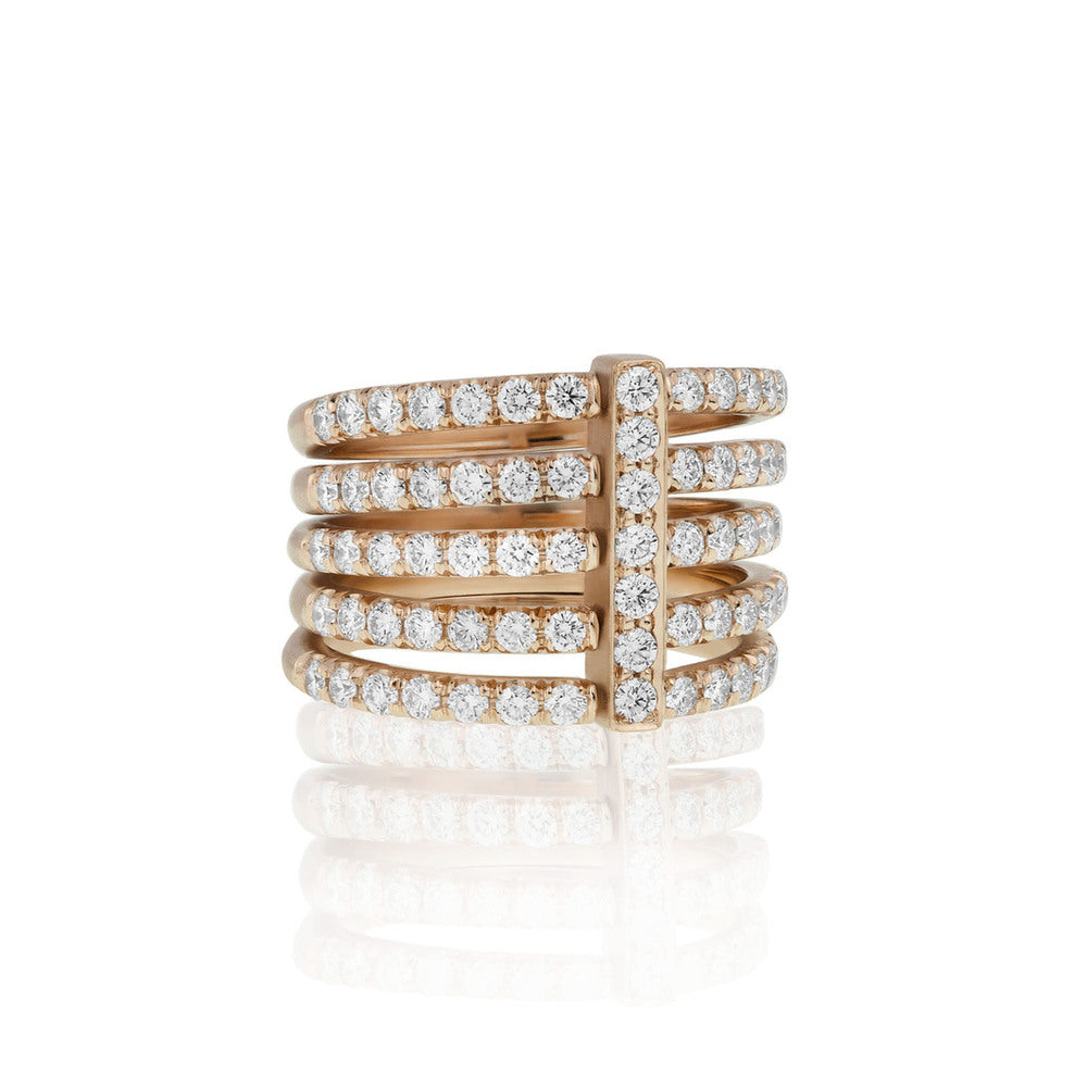 Moderne Pave Diamond Penta Ring in Rose Gold 