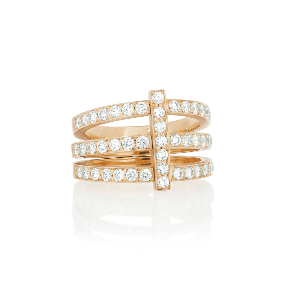 Moderne Pave Diamond Trio Ring in Rose Gold