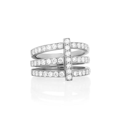Moderne Pave Diamond Trio Ring in White Gold