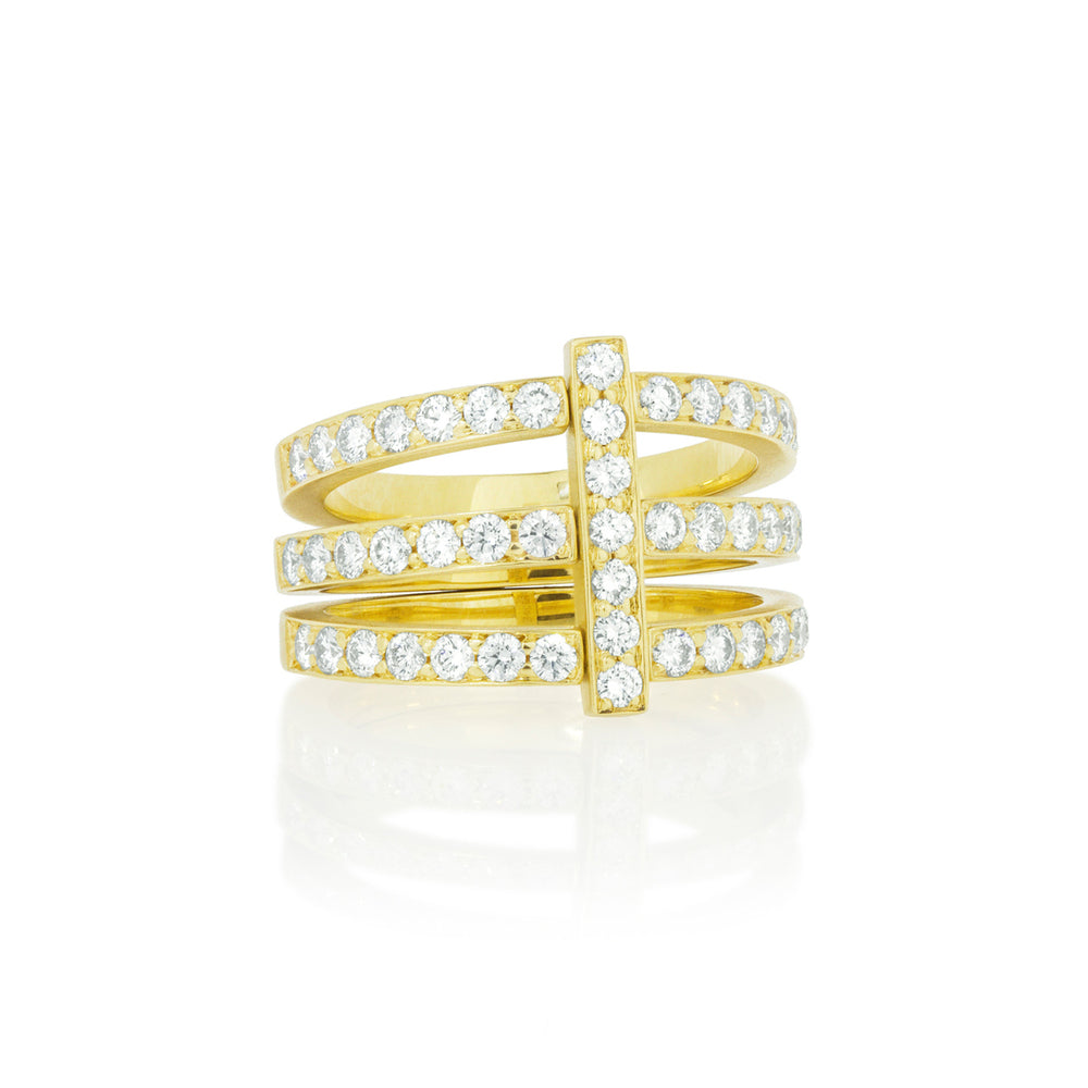 Moderne Pave Diamond Trio Ring 