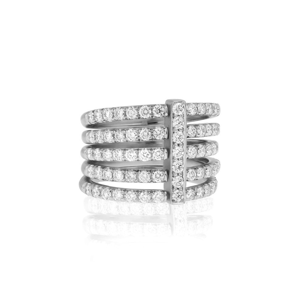 Moderne Pave Diamond Penta Ring in White Gold 