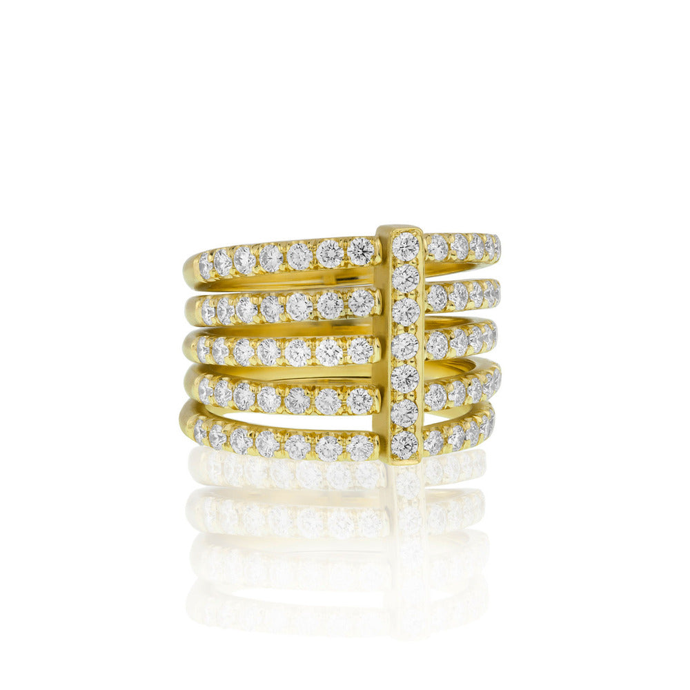 Moderne Pave Diamond Penta Ring 