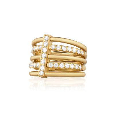 Moderne Hexa Alternating Pave Diamond Ring