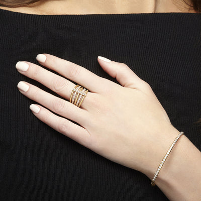 Moderne Hexa Alternating Pave Diamond Ring
