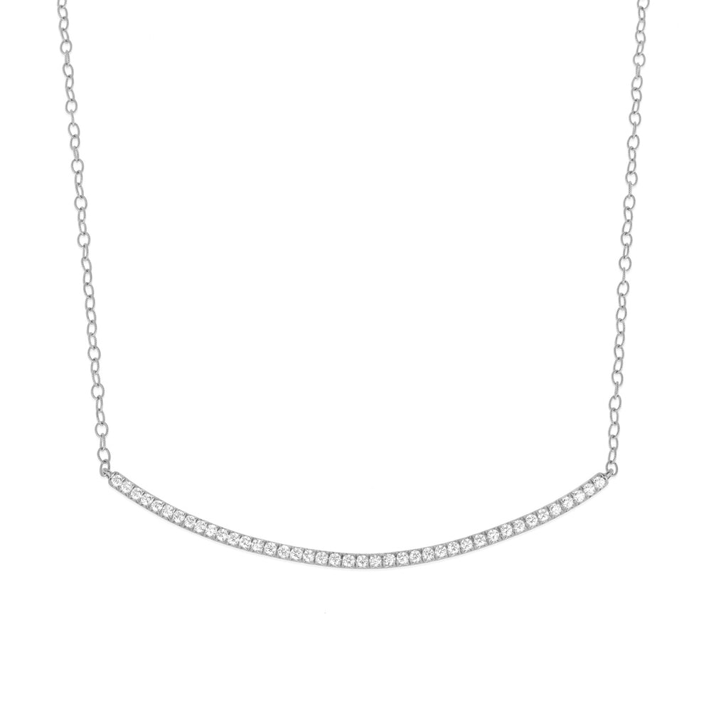 Moderne Pave Diamond Bar Necklace in White Gold 