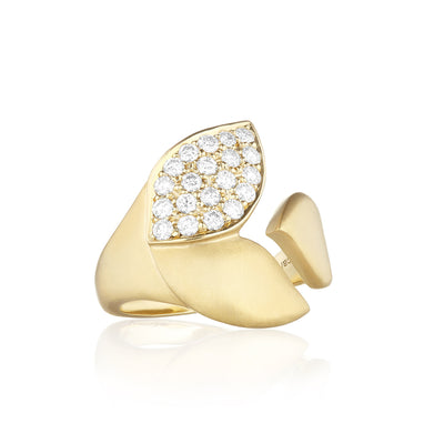 Lotus One Leaf Pave Diamond Wrap Ring