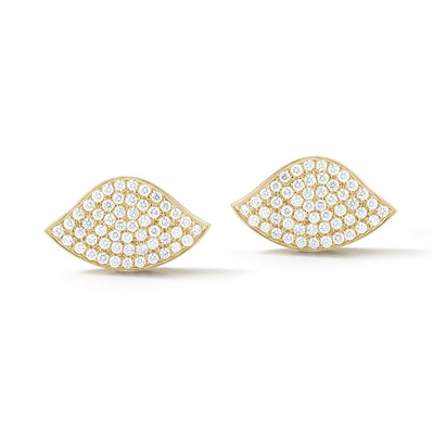 Large Lotus Pave Diamond Stud Earrings