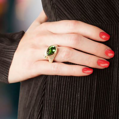 Large Whirl Green Tourmaline and Diamond Ring
