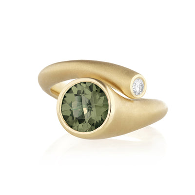 Whirl Green Tourmaline and Diamond Ring