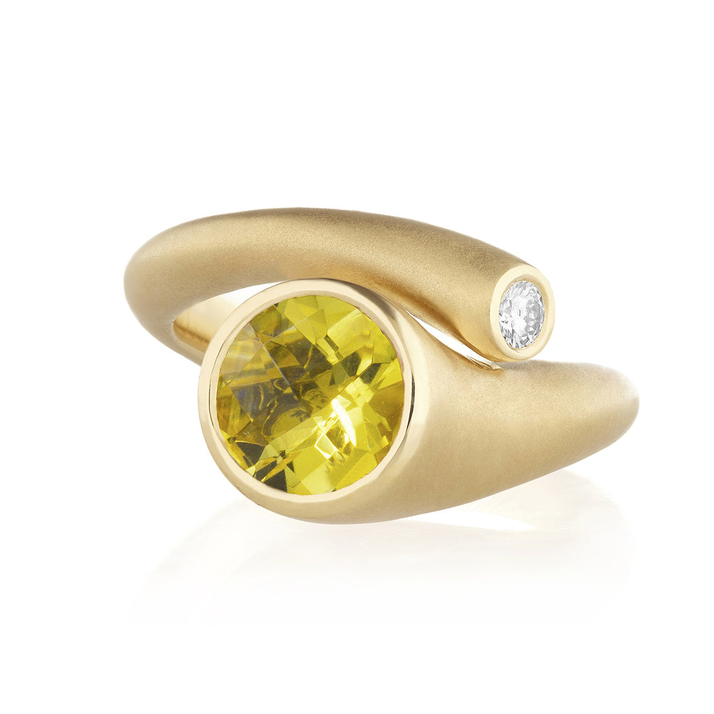 Whirl Yellow Beryl and Diamond Ring