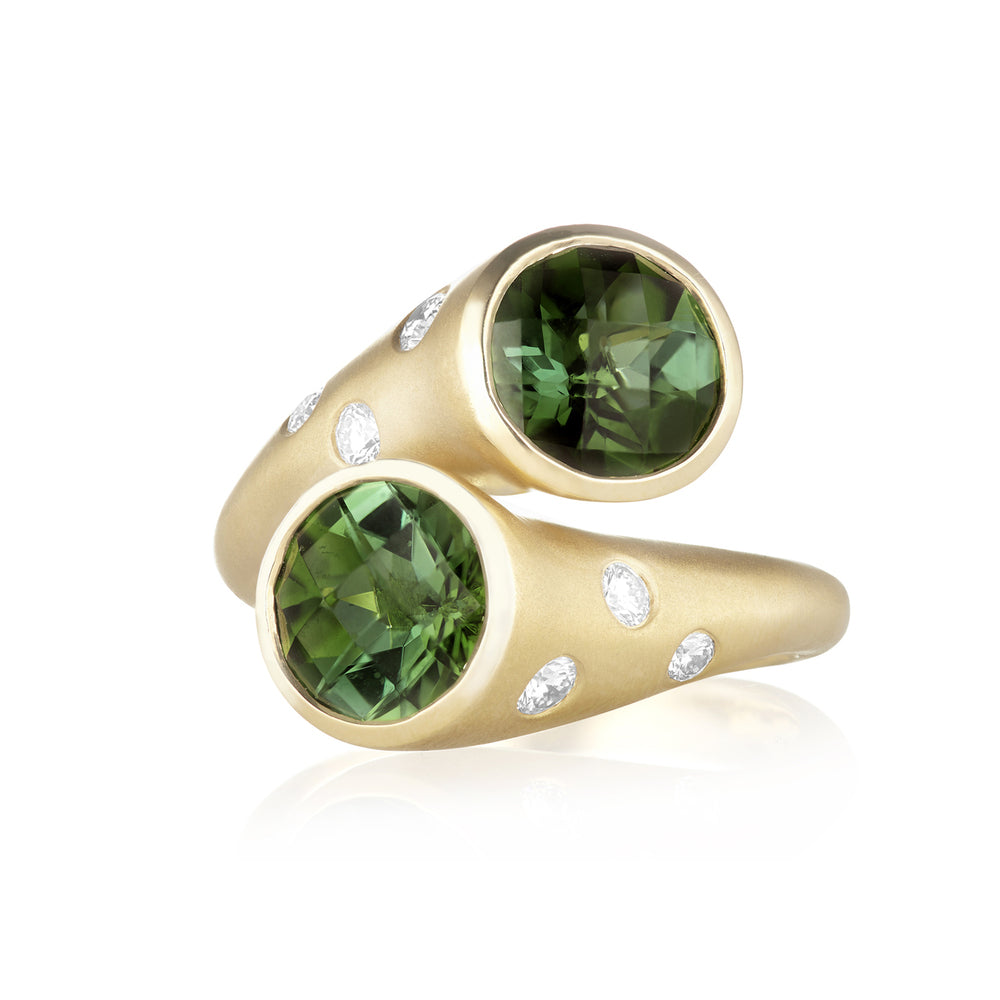 Whirl Green Tourmaline and Pave Diamond Ring