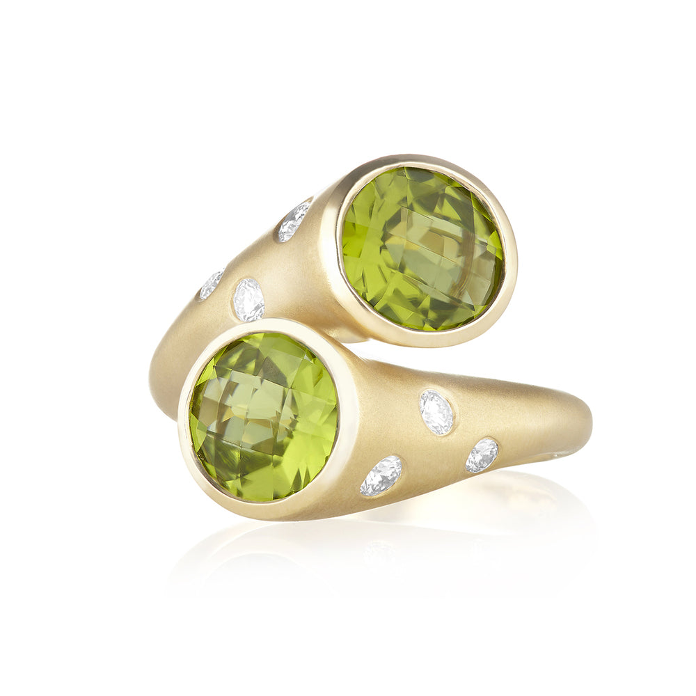 Whirl Peridot and Pave Diamond Ring