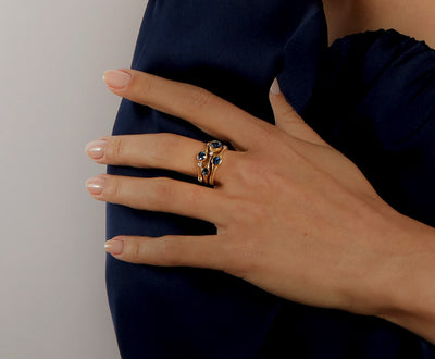 Blue Sapphire and Diamond Trio Stack Ring